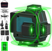 40M Self-Leveling Laser Level, 4x360° Cross Green Laser Line, Pulse Mode Line Laser Levels, Horizontal and Vertical Self-Leveling 16 Lines, IP54 Waterproof with 2 Batteries Remote Control