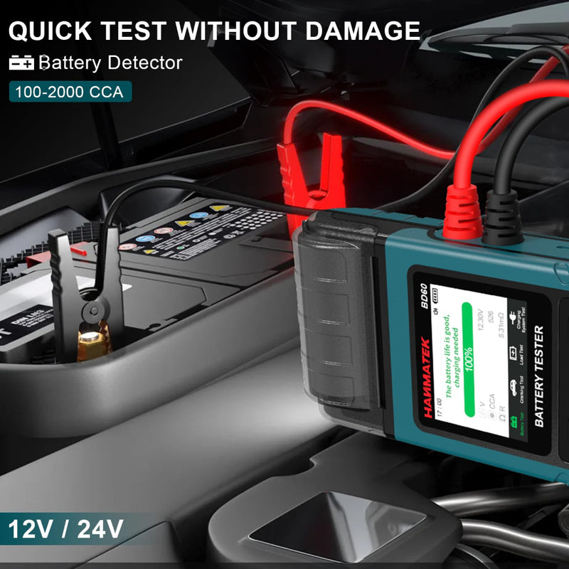 HANMATEK BD60 24V 12V Car Battery Tester,with Built-in Printer,100-2000 CCA Automotive Load Tester, Digital Auto Battery Alternator Analyzer Charging Cranking System Tester