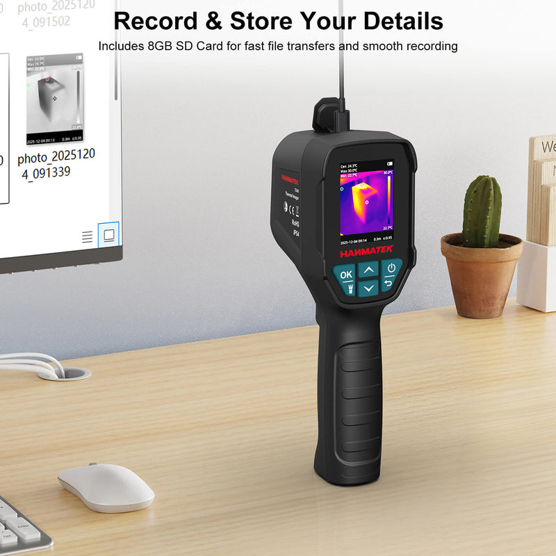 HANMATEK Ti240 Thermal Camera with 8GB SD Card for fast file transfers and smooth recording.