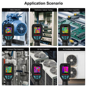 Collage of HANMATEK Ti240 thermal imaging applications in various industrial settings.