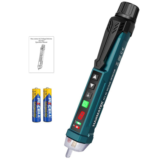 Digital voltage detector with batteries on a white background