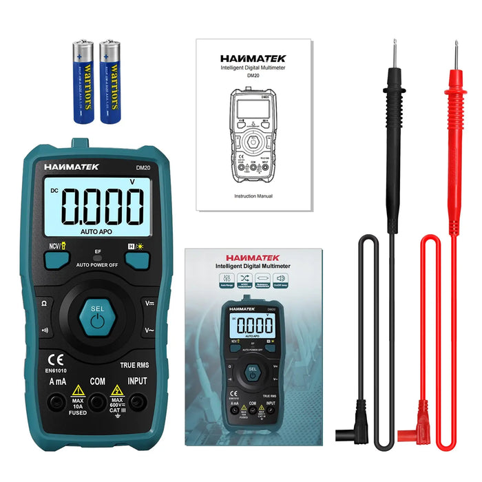 HANMATEK Digital Multimeter Auto-Ranging Voltmeter 6000 Counts TRMS Smart Electrical Tester with Non-Contact Voltage Function NCV Measures AC/DC Voltage&Current Resistance Continuity