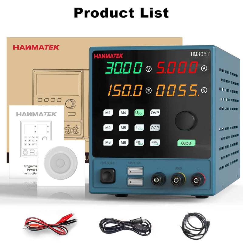 HANMATEK power supply unit with accessories on a white background