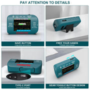 Teal electronic device with various features highlighted on a gray background