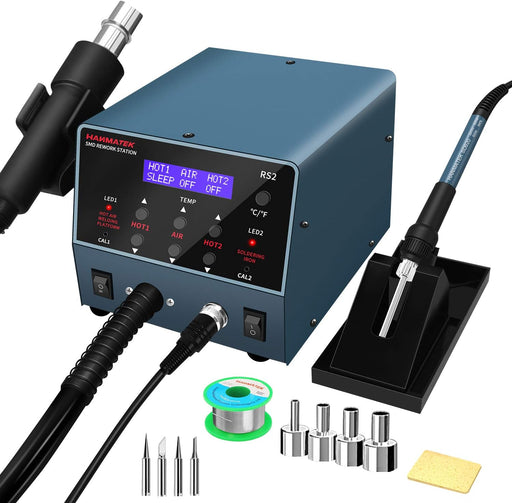 Soldering station with various attachments on a white background