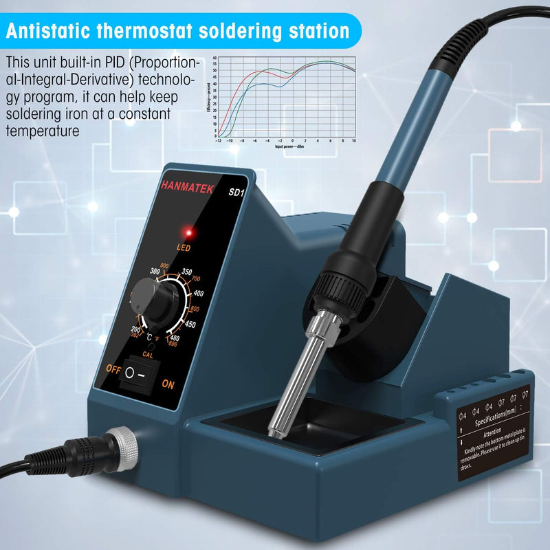 Soldering station with digital display and PID control on a light blue background
