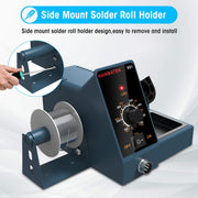 Soldering machine with digital display and side mount solder roll holder on a white background