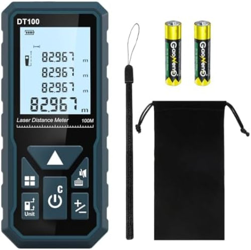 HANMATEK® Laser Distance Meter DT100 with LCD Display and Accessories for Accurate Measurements