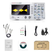 Hanmatek digital oscilloscope 110MHz with display, probes, and accessories for precise signal analysis