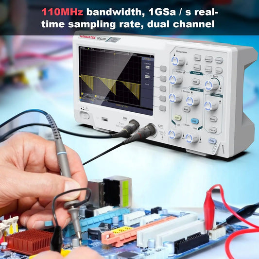 Hanmatek digital oscilloscope 110MHz with 1GSa/s real-time sampling rate and dual channel features