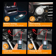 HANMATEK® car battery tester showcasing battery testing, start testing, load test, and charging system diagnostics
