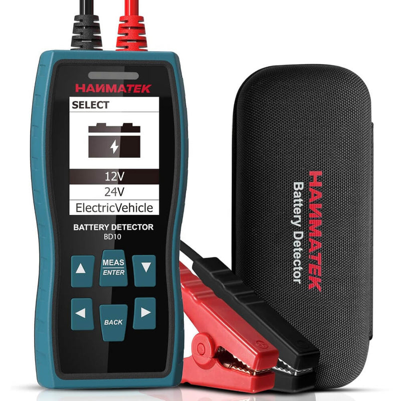 HANMATEK® car battery tester with digital display and clamps for accurate battery diagnostics