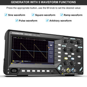 HANMATEK® 110 MHz benchtop oscilloscope with 5 waveform functions for accurate signal analysis