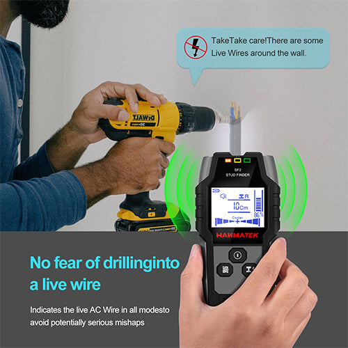 HANMATEK 4-in-1 stud finder wall scanner with live wire detection for safe drilling