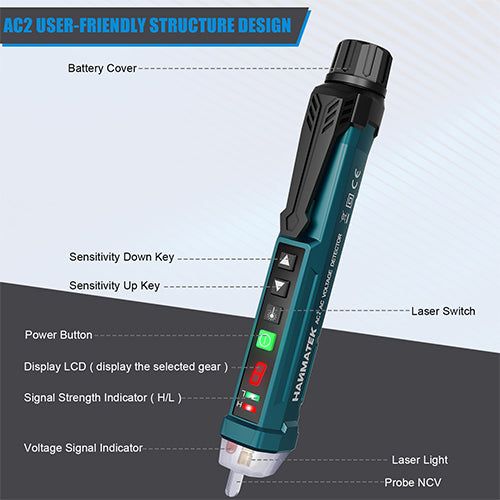 HANMATEK® AC voltage tester pen with LCD display and adjustable sensitivity features