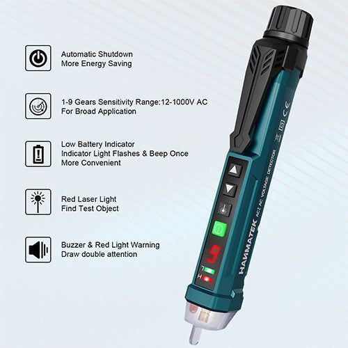 HANMATEK® AC voltage tester pen with automatic shutdown and sensitivity adjustment for effective voltage detection