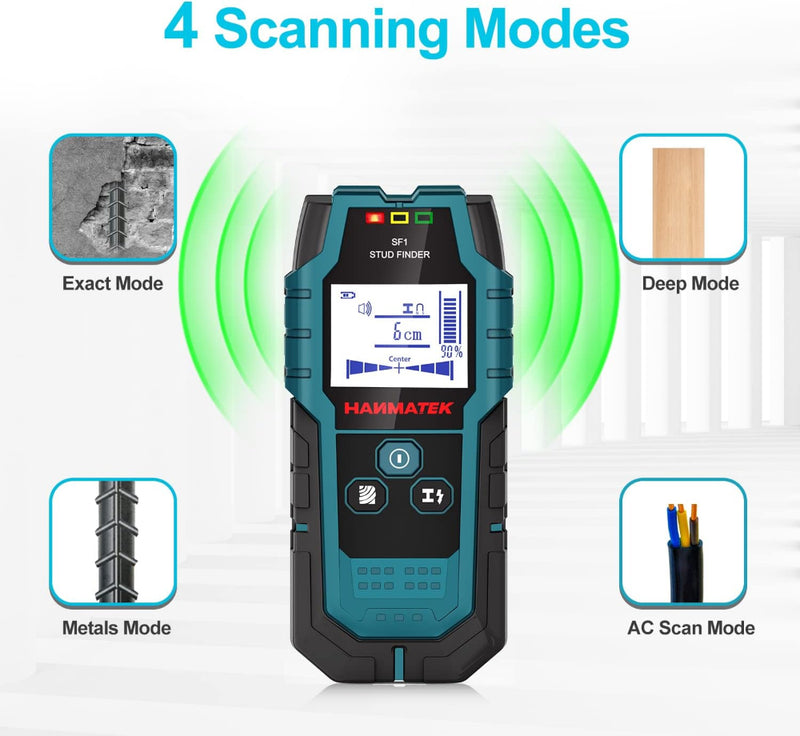 HANMATEK® stud finder wall scanner with four scanning modes for accurate detection of studs, metals, and wires