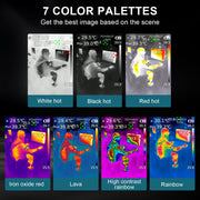 HANMATEK® thermal camera for inspection showing seven color palettes for optimal image display