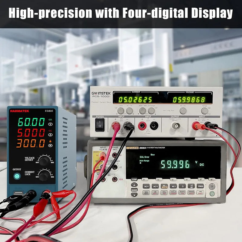 HANMATEK mini dc power supply with four-digit display for precise voltage and current control