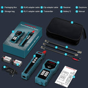 HANMATEK® network cable tester kit with various adapters, receiver, transmitter, and storage bag