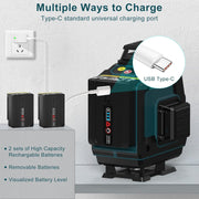 HANMATEK® self-leveling laser level with USB Type-C charging and removable batteries for versatile use
