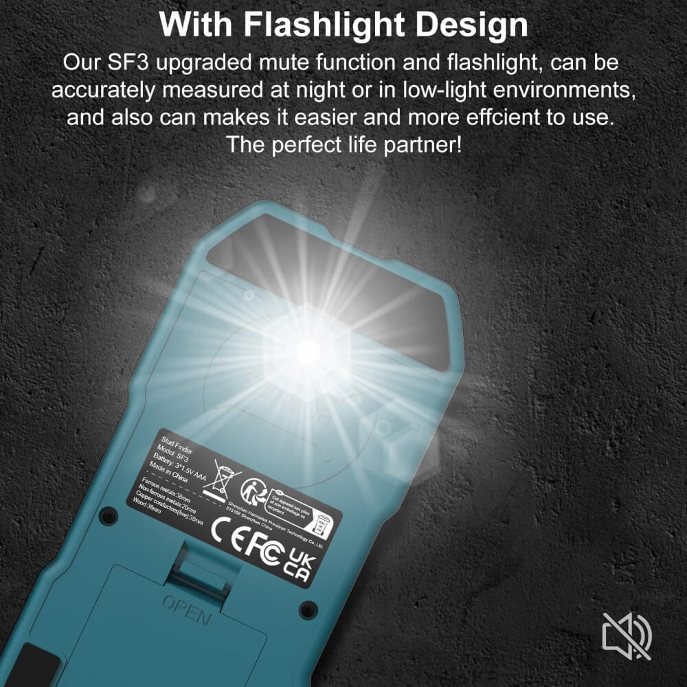 HANMATEK® 6-in-1 wall scanner stud finder with flashlight for accurate measurement in low-light areas