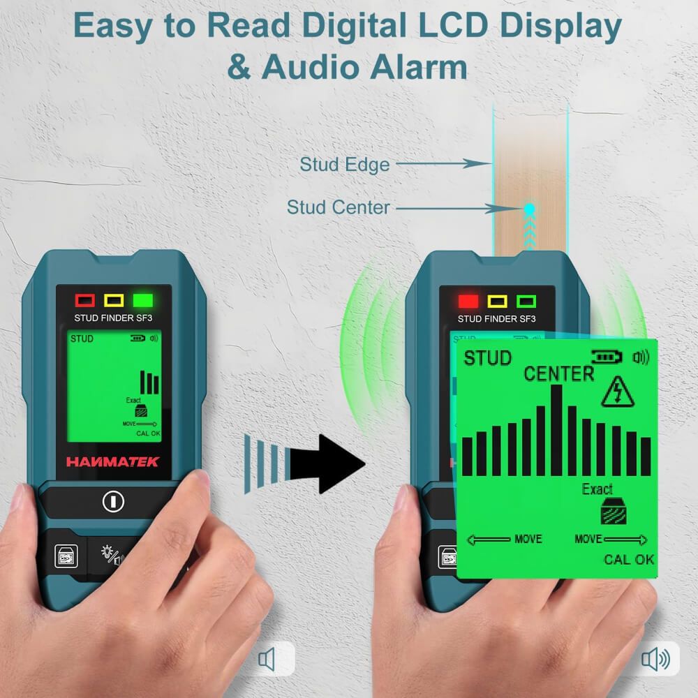 HANMATEK 6-in-1 wall scanner stud finder with easy to read LCD display and audio alarm feature