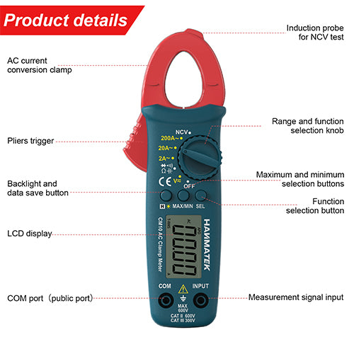HANMATEK® CM10 Digital Clamp Meter Multimeter