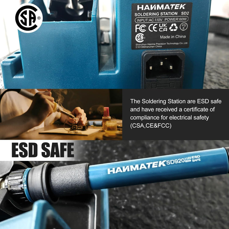 HANMATEK digital soldering station with ESD safe certification for safe electronics work