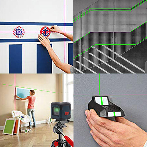 User applying green laser lines for accurate leveling in home projects with Hanmatek LV1G Laser Level.