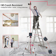 HANMATEK laser level for construction showcasing 1M crash resistance and use in various settings